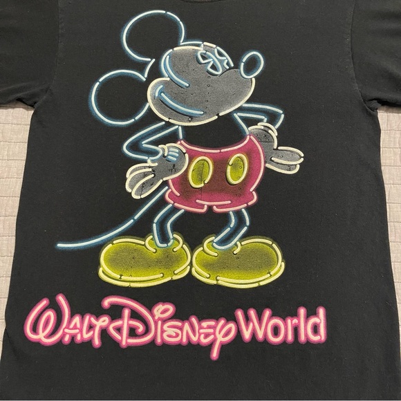 Mickey Mouse Walt Disney World Neon Size Small Short Sleeve Black Graphic Shirt - Picture 8 of 8